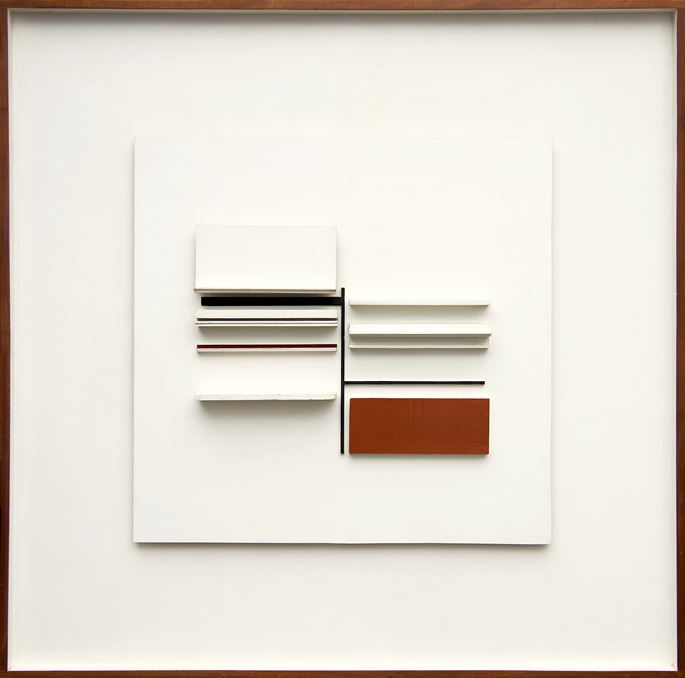 Victor Pasmore  - Abstract in White, Black, Maroon and Ochre | MasterArt